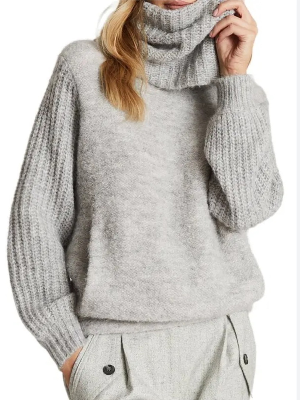 Reiss Emma Vintage Roll Neck Cozy Gray Funnel Neck Women's Alpaca Wool Sweater L